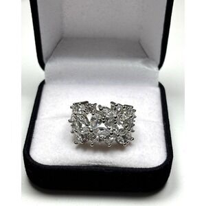 Elegant Silver Ring With Clustered Marquise & Round Cubic Zirconia Stones 7